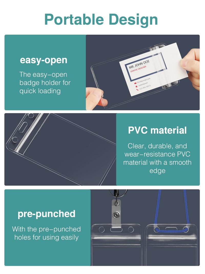 Puroma 3 Pack Badge Holder with Carabiner Badge Reel and Clip Retractable Heavy Duty, Clear ID Badge Holder with Waterproof Vertical Lanyard, Name Badge Holders with Key Ring for Card Holder Keychain - Image 5